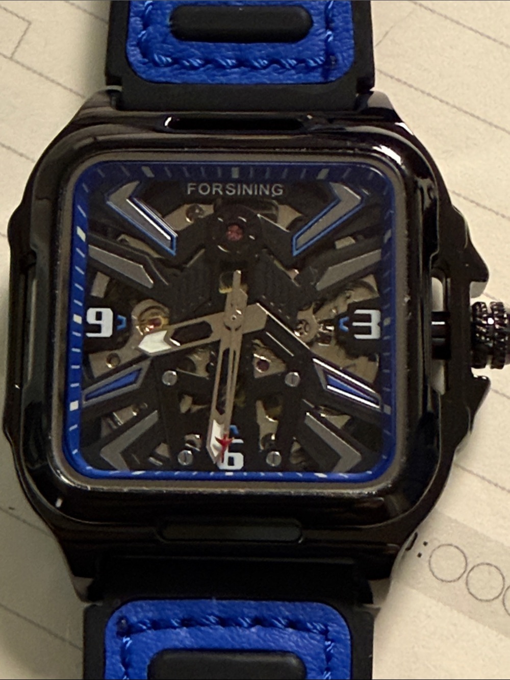 Blue-Accent Skeleton Dial Smartwatch